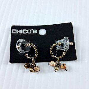 Chico's Twisted Bronze Tone Beaded Hoop Earrings Hypoallergenic Fashion Jewelry